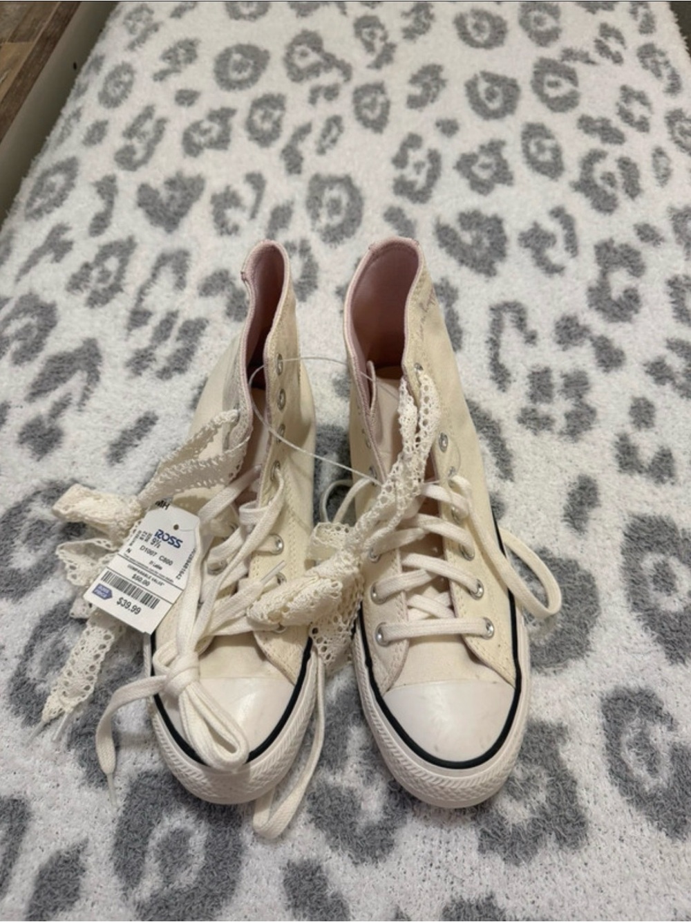 Women’s High-Top Canvas Sneakers - Cream Lace Detail